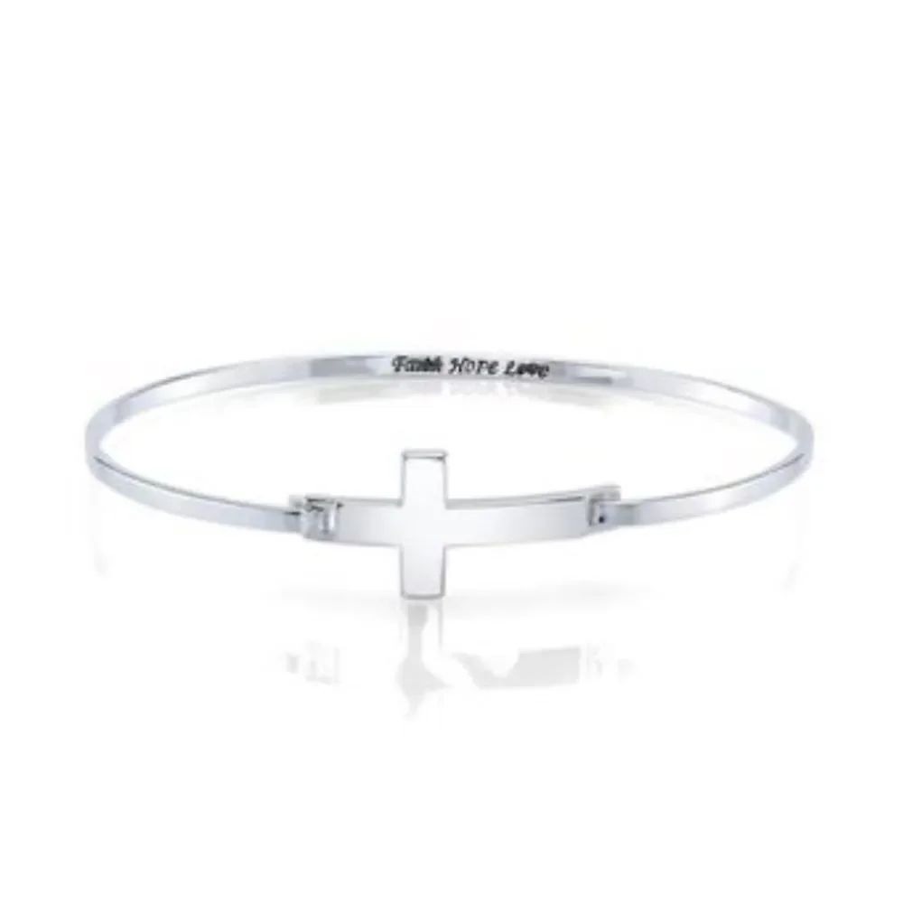 Gratitude & Grace "Faith Hope Love" Sideways Cross Bangle